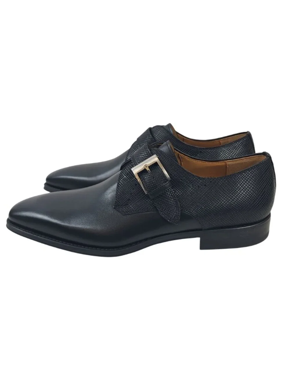 NEW Magnanni Easton Stamp Black Monk Strap Leather Dress Shoes Size 10.5 US